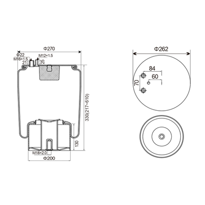 VIGOR 1V6047-1 Truck Air Spring with Metal Piston and Offset Top Connections
