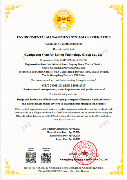 CHINA Yitao Air Spring Group certificaten